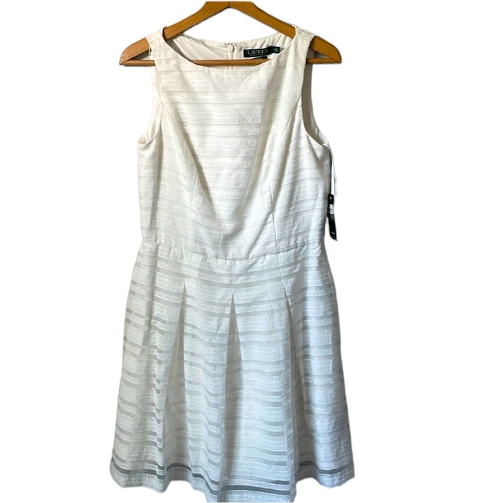 Lauren Ralph Lauren white lined fit & flare dress Sz 10 Classic Feminine NWT